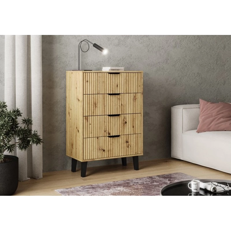 Šuplíková komoda SITIVE SLIM - dub artisan / černá