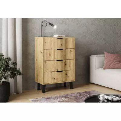 Šuplíková komoda SITIVE SLIM - dub artisan / černá