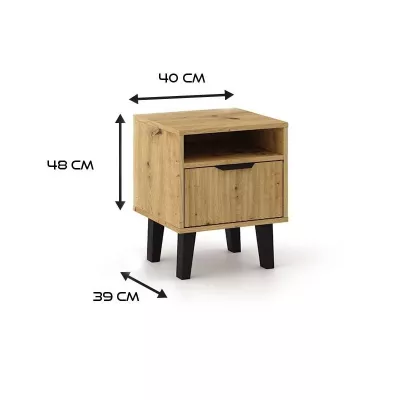 Noční stolek SITIVE SLIM - dub artisan / černý