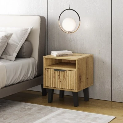 Noční stolek SITIVE SLIM - dub artisan / černý