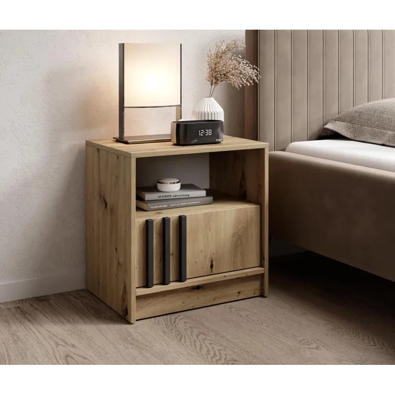 Noční stolek MARFA - dub artisan / černý