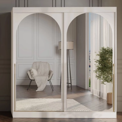 Šatní skříň se zrcadlem 200 cm IVAFE - kašmír / zlatá