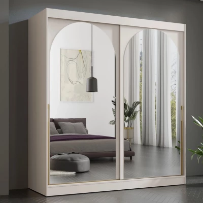 Šatní skříň se zrcadlem 200 cm IVAFE - kašmír / zlatá