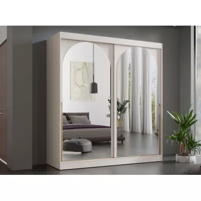 Šatní skříň se zrcadlem 200 cm IVAFE - kašmír / zlatá