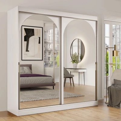 Šatní skříň se zrcadlem 200 cm IVAFE - kašmír / zlatá