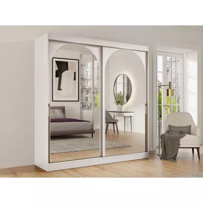 Šatní skříň se zrcadlem 200 cm IVAFE - kašmír / zlatá