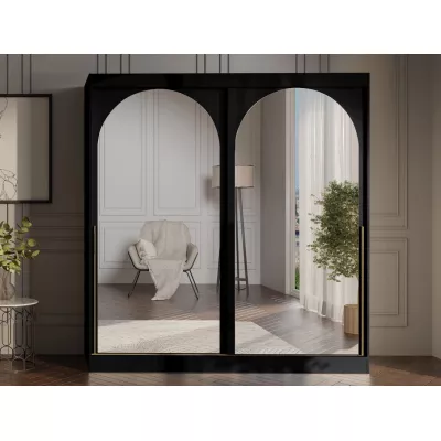 Šatní skříň se zrcadlem 200 cm IVAFE - černá / zlatá