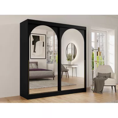 Šatní skříň se zrcadlem 200 cm IVAFE - černá / zlatá