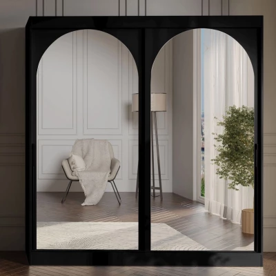 Šatní skříň se zrcadlem 200 cm IVAFE - černá