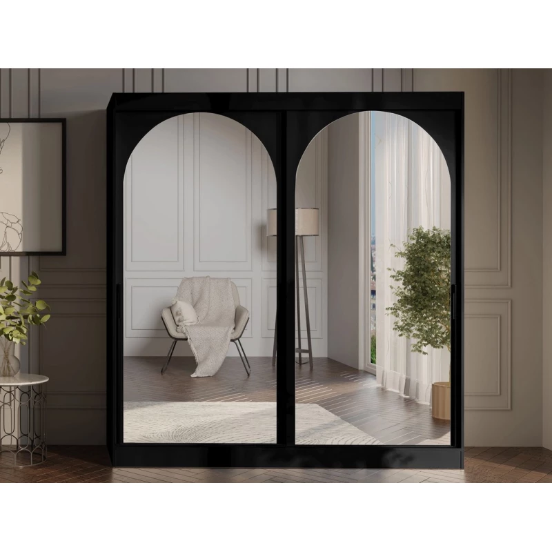 Šatní skříň se zrcadlem 200 cm IVAFE - černá