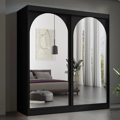 Šatní skříň se zrcadlem 200 cm IVAFE - černá