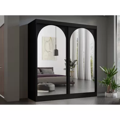 Šatní skříň se zrcadlem 200 cm IVAFE - černá
