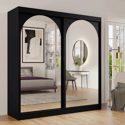 Šatní skříň se zrcadlem 200 cm IVAFE - černá