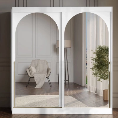 Šatní skříň se zrcadlem 200 cm IVAFE - bílá / zlatá