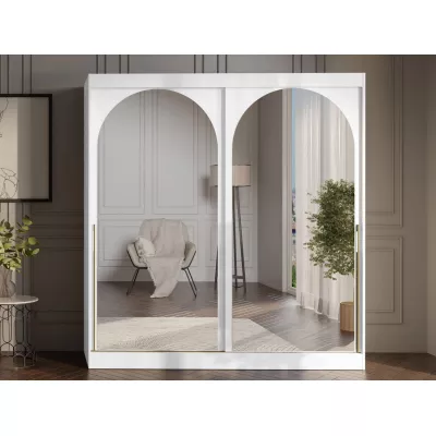 Šatní skříň se zrcadlem 200 cm IVAFE - bílá / zlatá
