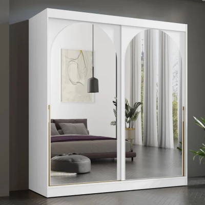 Šatní skříň se zrcadlem 200 cm IVAFE - bílá / zlatá