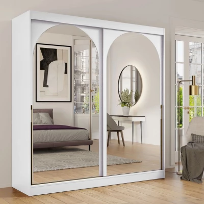 Šatní skříň se zrcadlem 200 cm IVAFE - bílá / zlatá