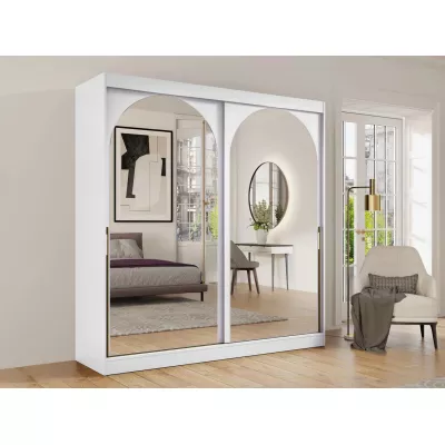 Šatní skříň se zrcadlem 200 cm IVAFE - bílá / zlatá