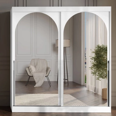 Šatní skříň se zrcadlem 200 cm IVAFE - bílá / černá