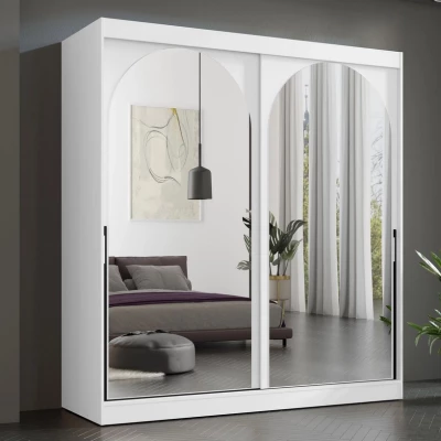 Šatní skříň se zrcadlem 200 cm IVAFE - bílá / černá