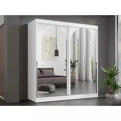 Šatní skříň se zrcadlem 200 cm IVAFE - bílá / černá