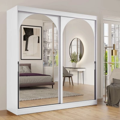 Šatní skříň se zrcadlem 200 cm IVAFE - bílá / černá