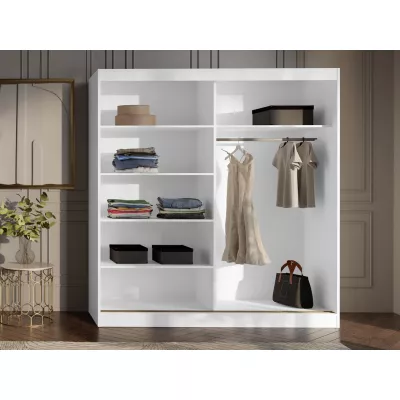 Šatní skříň se zrcadlem 200 cm IVAFE - bílá / zlatá