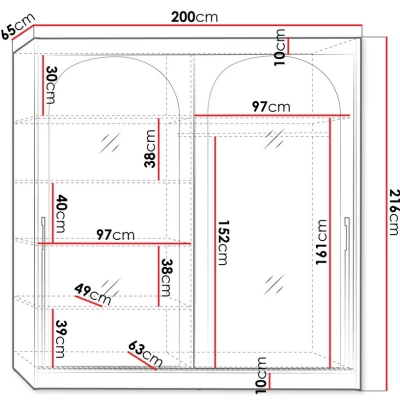 Šatní skříň se zrcadlem 200 cm IVAFE - černá / zlatá