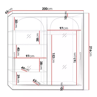 Šatní skříň se zrcadlem 200 cm IVAFE - černá / zlatá
