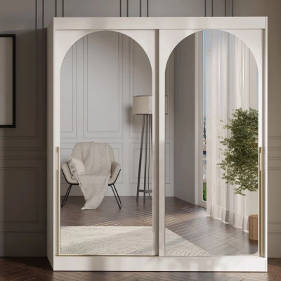 Šatní skříň se zrcadlem 180 cm IVAFE - kašmír / zlatá