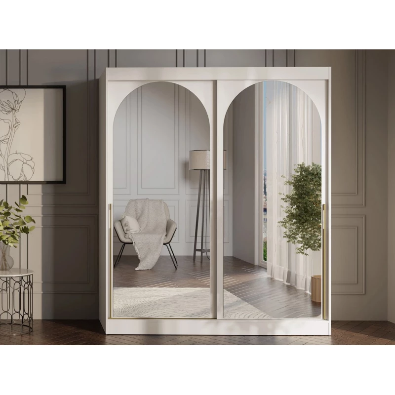 Šatní skříň se zrcadlem 180 cm IVAFE - kašmír / zlatá