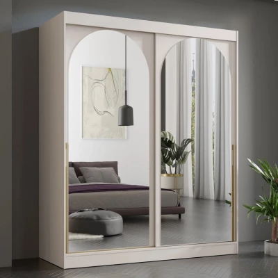 Šatní skříň se zrcadlem 180 cm IVAFE - kašmír / zlatá