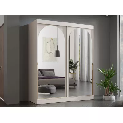 Šatní skříň se zrcadlem 180 cm IVAFE - kašmír / zlatá