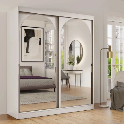 Šatní skříň se zrcadlem 180 cm IVAFE - kašmír / zlatá