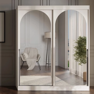 Šatní skříň se zrcadlem 180 cm IVAFE - kašmír / černá