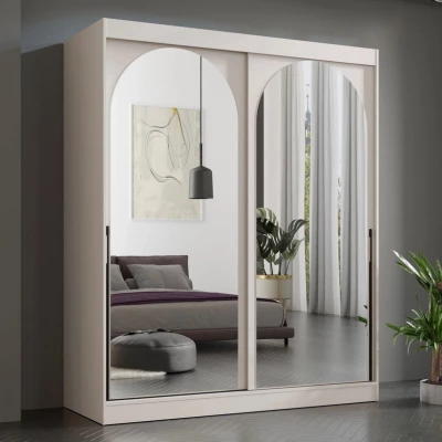 Šatní skříň se zrcadlem 180 cm IVAFE - kašmír / černá