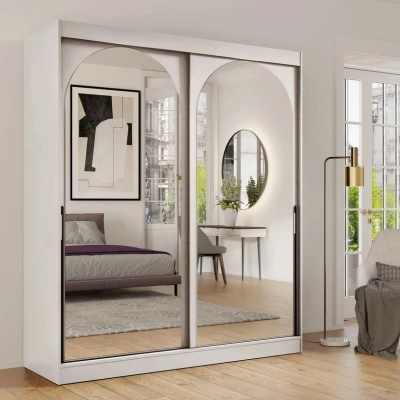 Šatní skříň se zrcadlem 180 cm IVAFE - kašmír / černá