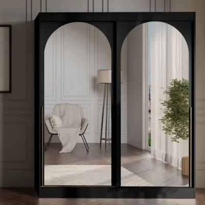 Šatní skříň se zrcadlem 180 cm IVAFE - černá / zlatá