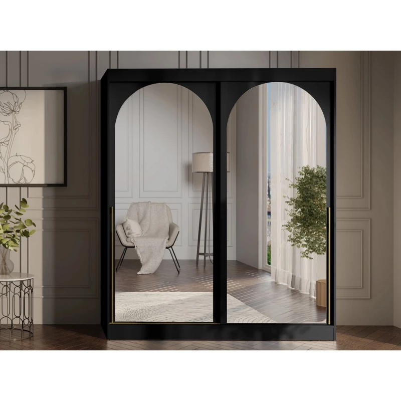 Šatní skříň se zrcadlem 180 cm IVAFE - černá / zlatá