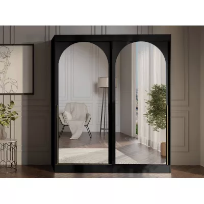 Šatní skříň se zrcadlem 180 cm IVAFE - černá / zlatá