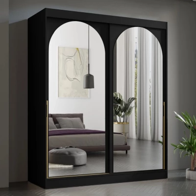 Šatní skříň se zrcadlem 180 cm IVAFE - černá / zlatá