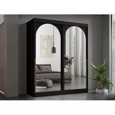 Šatní skříň se zrcadlem 180 cm IVAFE - černá / zlatá