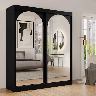 Šatní skříň se zrcadlem 180 cm IVAFE - černá / zlatá