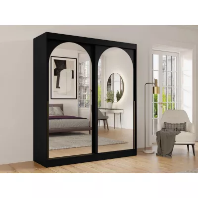 Šatní skříň se zrcadlem 180 cm IVAFE - černá / zlatá