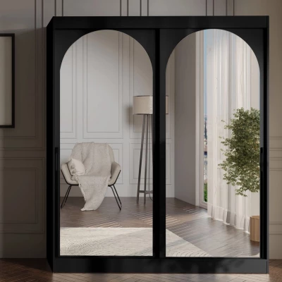 Šatní skříň se zrcadlem 180 cm IVAFE - černá