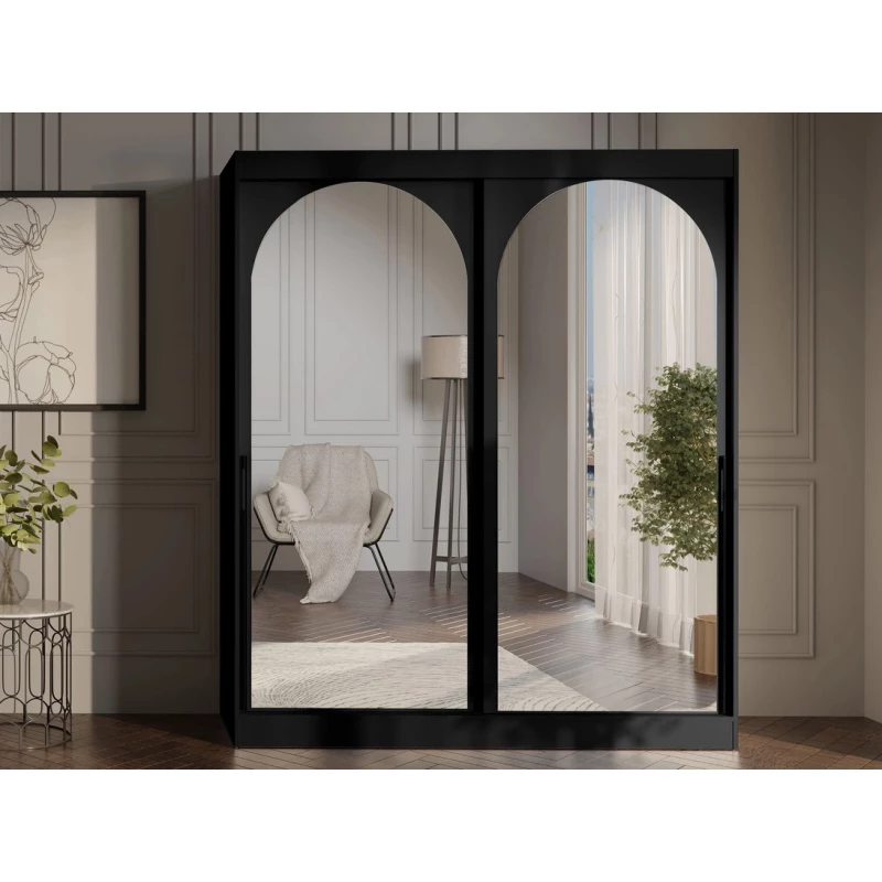 Šatní skříň se zrcadlem 180 cm IVAFE - černá