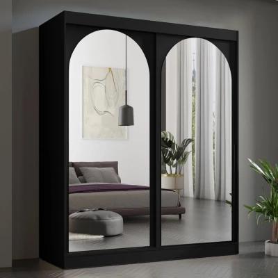 Šatní skříň se zrcadlem 180 cm IVAFE - černá