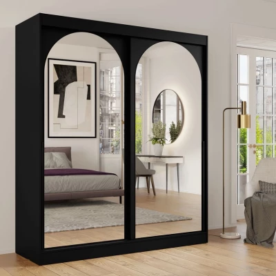 Šatní skříň se zrcadlem 180 cm IVAFE - černá