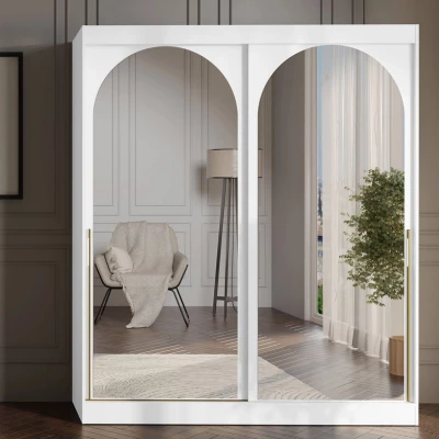 Šatní skříň se zrcadlem 180 cm IVAFE - bílá / zlatá