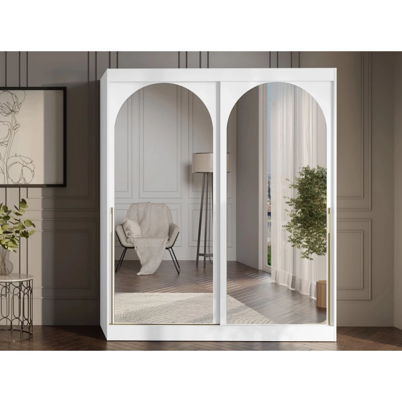 Šatní skříň se zrcadlem 180 cm IVAFE - bílá / zlatá